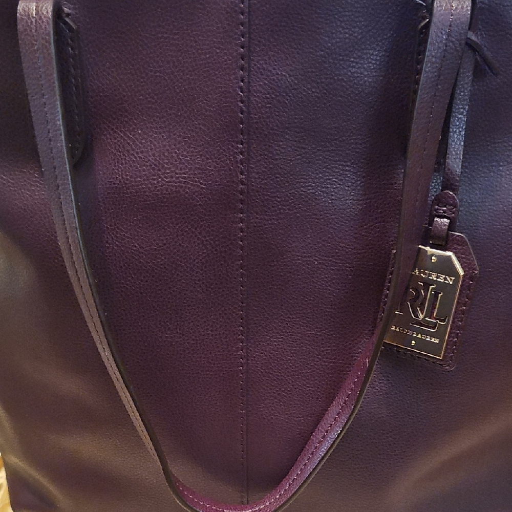 Ralph Lauren Purple Leather Tote Bag